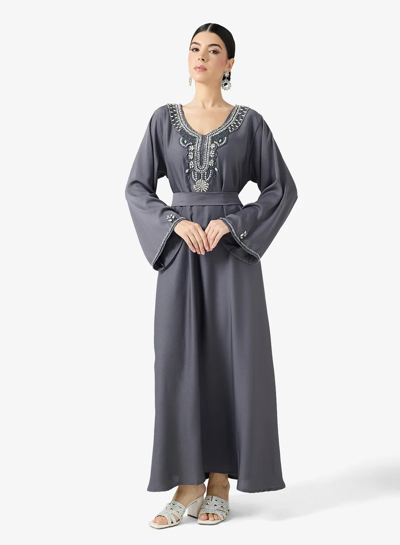 hayas closet  Embellished Belted Jalabiya for Women | Best Price UAE